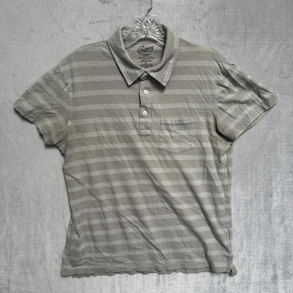 Grayers Polo‎ Shirt Mens Small Gray Striped Stitch Fix Pocket Casual Soft Knit